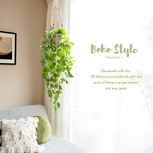 Artificial Hanging Pothos Plant with Macrame Hanger & Pot for Indoor Decor