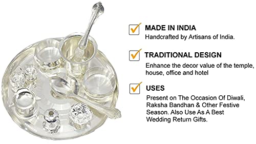 Silver Plated Pooja Thali Set 8 Inch Festival Ethnic Puja Gift for