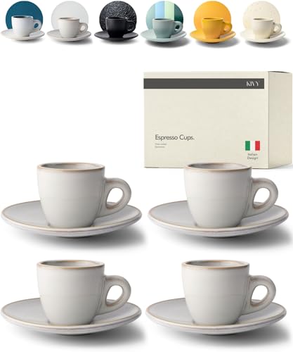 KIVY Espresso Cups Set 4x 3oz Stoneware - Thick Walled, Dishwasher Safe, Stonegrey Variation
