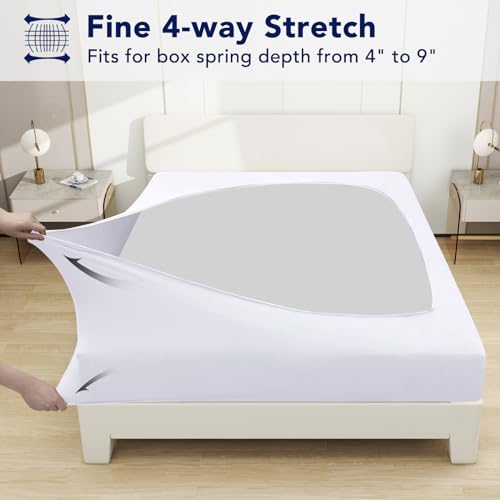 Stretchy Queen Box Spring Cover - Elastic Fitted 4-Side Wrap, White