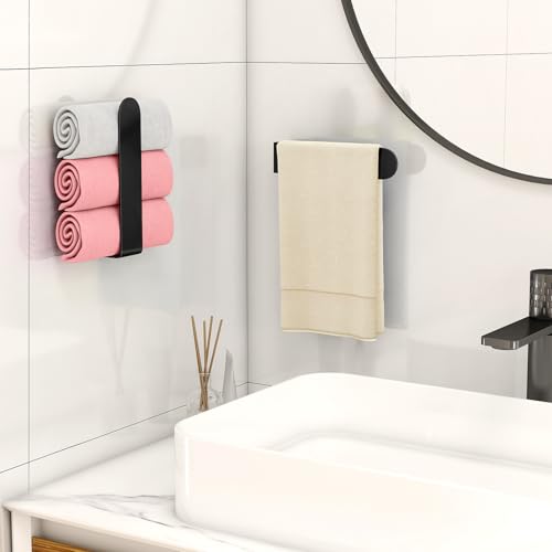 Bethom 8 Inch Self Adhesive Hand Towel Bar - Matte Black, 2 Pack