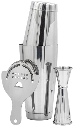 Professional Cocktail Shaker Set with Boston Tins, Hawthorne Strainer & Jigger – Bar Mixology Kit