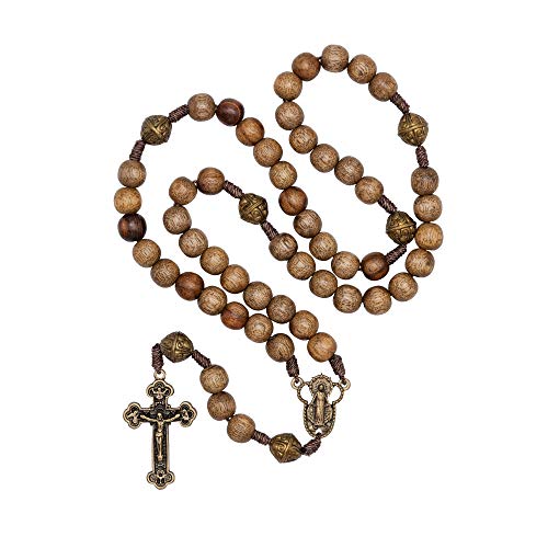 Handmade Solid Walnut Wood Rosary with Our Lady Centerpiece