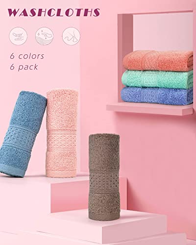 Cleanbear Washcloths Set, 100% Cotton, 6-Pack Wash Cloths, 13” x