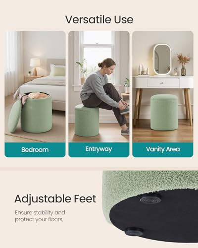 SONGMICS Set of 2 Round Storage Ottomans with Teddy Fleece Upholstery