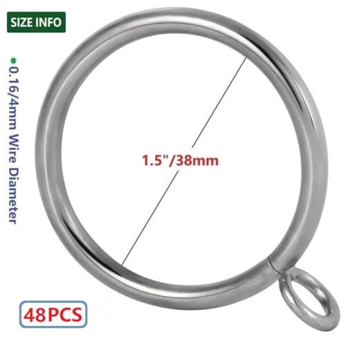 48-Piece Metal Curtain Rings, 1.5-Inch Inner Diameter, Satin Nickel Finish