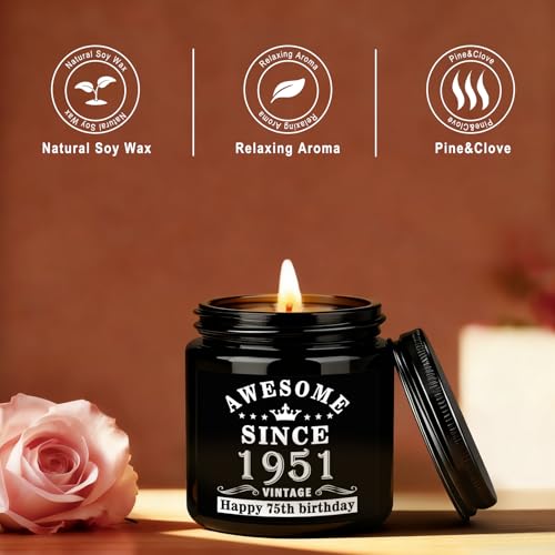 75th Birthday Gift Set for Men Whiskey Glass Socks Hat Candles & More