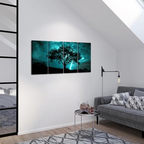 NutArtPic Teal 4-Piece Tree Canvas Wall Art 12x24 set of Framed Landscape Paintings