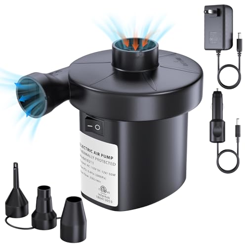 Electric Air Pump for Inflatables - Quick Inflator/Deflator with 3 Nozzles