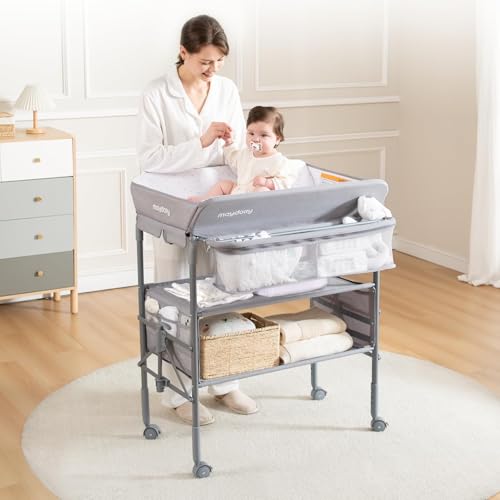 Portable Foldable Baby Changing Table with Storage - Adjustable Height Station