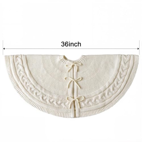 MelonBoat 36 Inch Knitted Christmas Tree Skirt - Cozy Neutral Holiday Decor