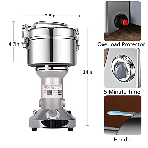 750g Electric Grain Mill Grinder High Speed Stainless Steel Powder Machine