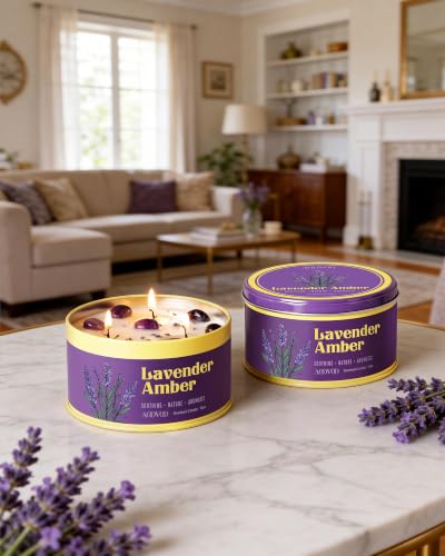 AOOVOO Lavender Amber Scented Candles 12oz - 2 Pack Relaxation & Sleep