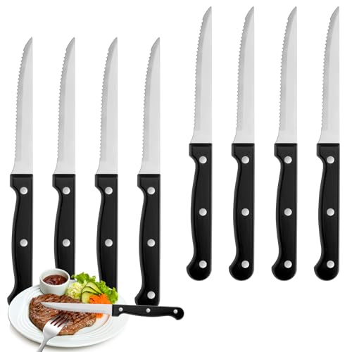 8-Piece Steak Knife Set, High-Carbon Stainless Steel Serrated Blades