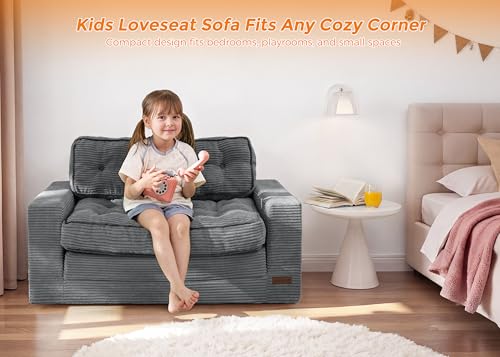 Kids Convertible 2-in-1 Folding Sofa Bed, Dark Grey Floor Lounger