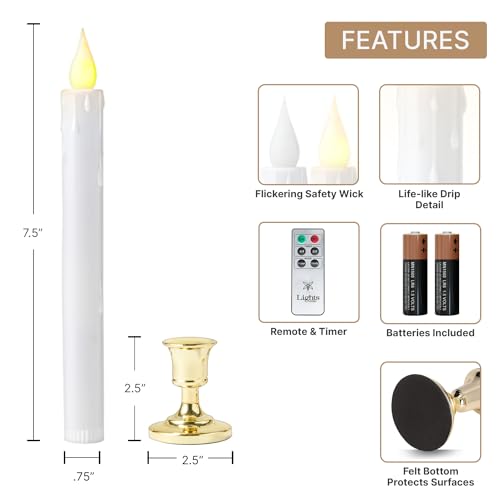 LampLust 6 Pack Gold Holders Flameless Christmas Window Candles with Remote Timer