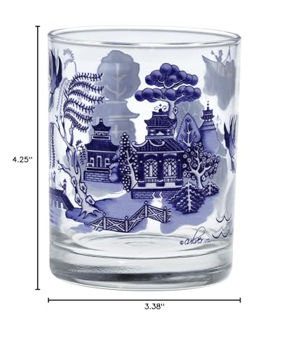 Blue Willow Double Old Fashioned Glasses Set - 13.5 Oz Lead-Free Tumblers