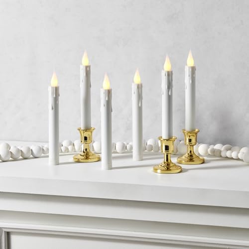LampLust 6 Pack Gold Holders Flameless Christmas Window Candles with Remote Timer