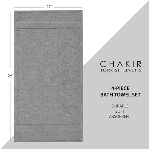 Chakir Turkish Linens 4-Piece Bath Towel Set, 100% Cotton Gray
