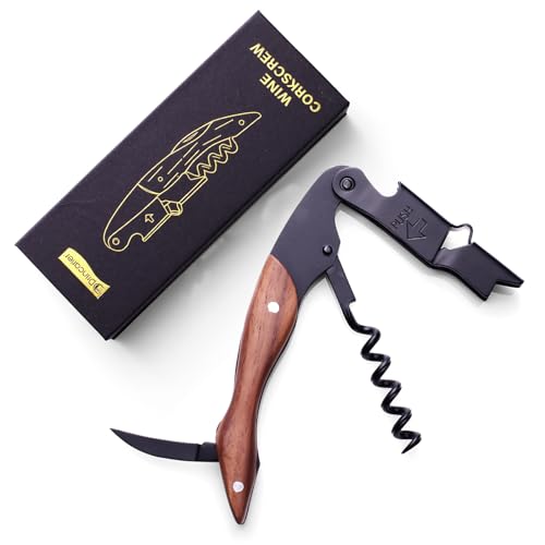 Drincarier Black Magnetic Giftbox Wine Opener with Foil Cutter & Cap Remover - Professional Waiter's Corkscrew