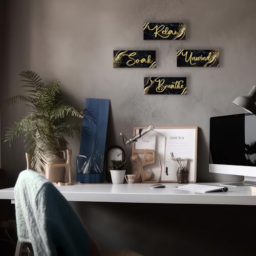 4-Piece Rustic Wooden Bathroom Wall Art Set - Relax Soak Unwind Breathe