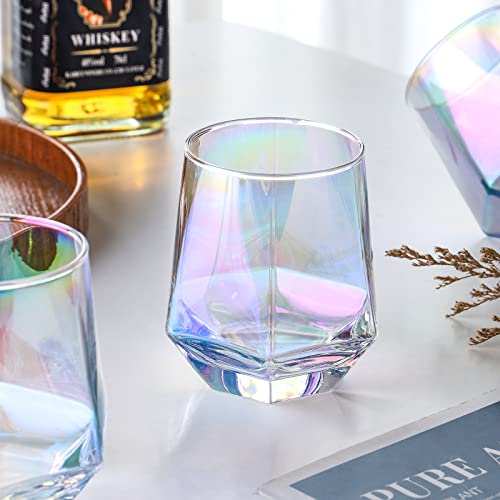 2PCS Iridescent Diamond Stemless Wine Glasses Set of 2 - Hand-Blown, Colorful Barware