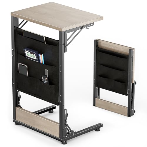 Folding C-Shaped Side Table with Storage Bag - Slim Tray for Couch and Bed