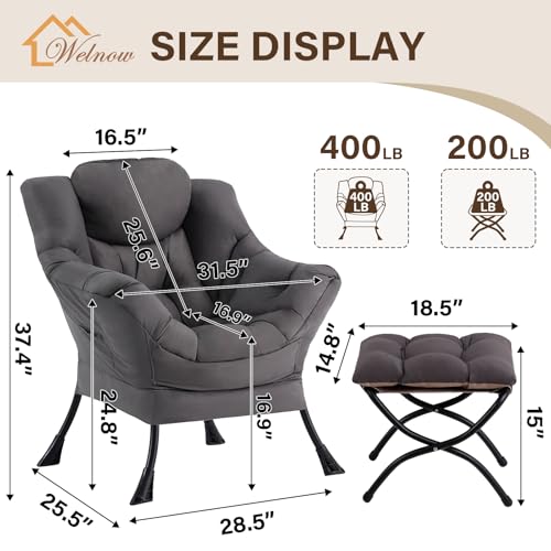Ergonomic Lazy Lounge Chair with Foldable Ottoman, Dark Grey
