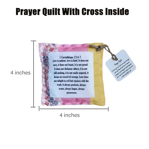 Pocket Prayer Quilt with Cross, 4x4 Inch Scripture Keepsake Gift