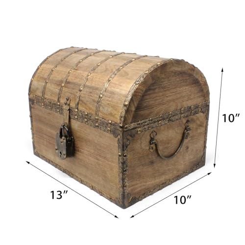 Rustic Solid Mango Wood Treasure Chest with Antique Lock and Skeleton Keys