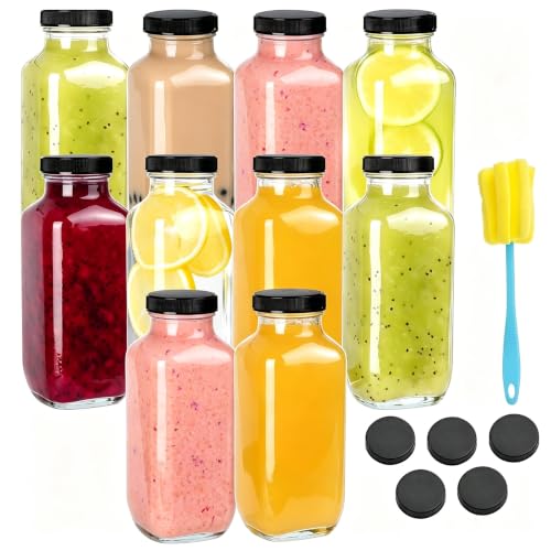 16oz Glass Juice Bottles with Airtight Lids - 10 Pack Reusable Containers