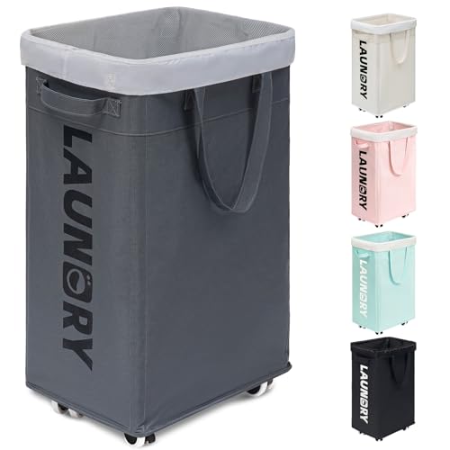 75L Rolling Laundry Basket with Wheels & Removable Mesh Liner - Grey