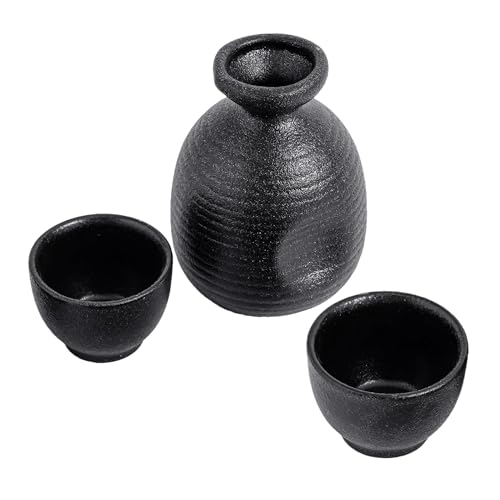 Matte Black Ceramic Japanese Sake Set with Bottle & Cups - DealbyBox