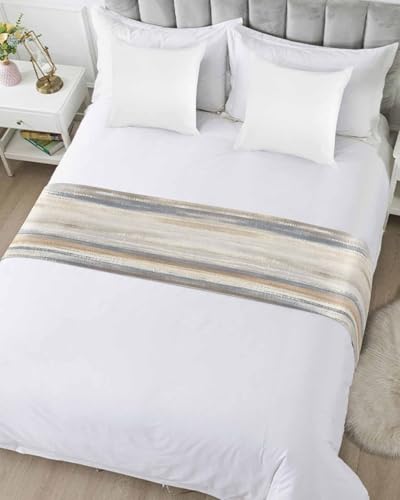 Abstract Art Luxury Bed Runner Scarf - Beige Grey Cal King (102"x20")