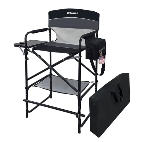 Tall Folding Director Chair with Side Table and Cosmetic Storage Bag