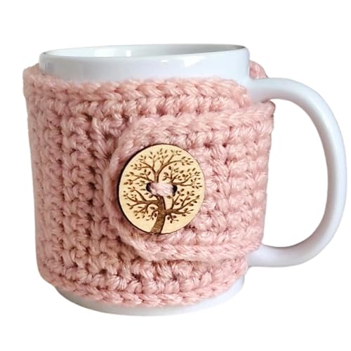 Tree of Life Mug Cozy Sleeves - Set of 2, Grey and Pink Coffee Cup Wraps