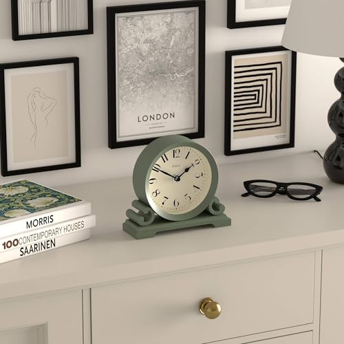 Small Traditional Scroll Mantel Clock - Green Contemporary Desk Clock