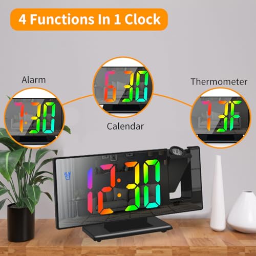 Digital Projection Alarm Clock with 180° Rotating Ceiling Display