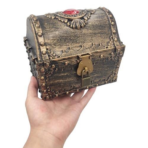 Plastic Treasure Chest for Kids with Lock and Key - Pirate Toy Storage Box
