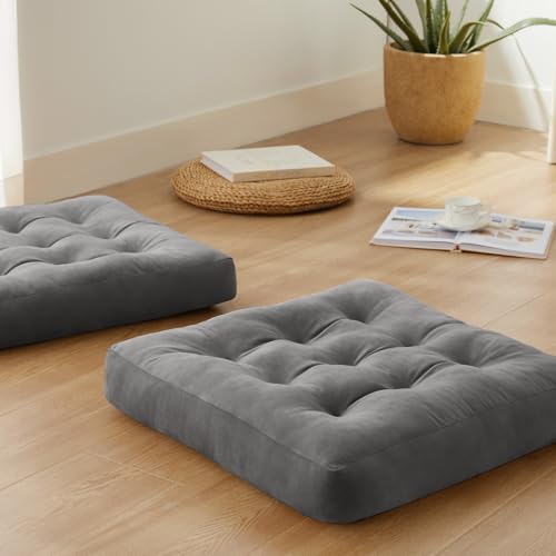 Large Meditation Floor Pillow Set of 2 - Square Support Cushions for Yoga & Lounge, Dark Gray 22x22 inch