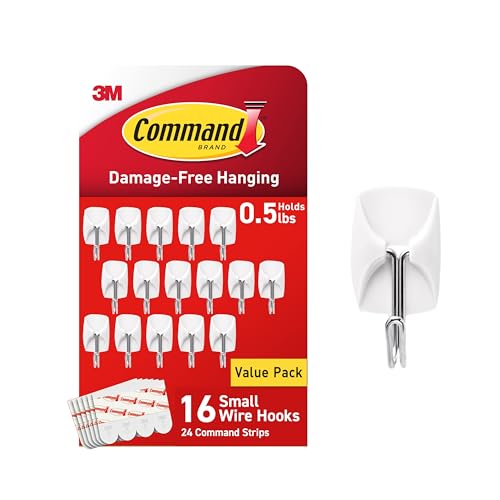 Small Adhesive Wire Hooks, Damage-Free Wall Hangers, 16 Pack
