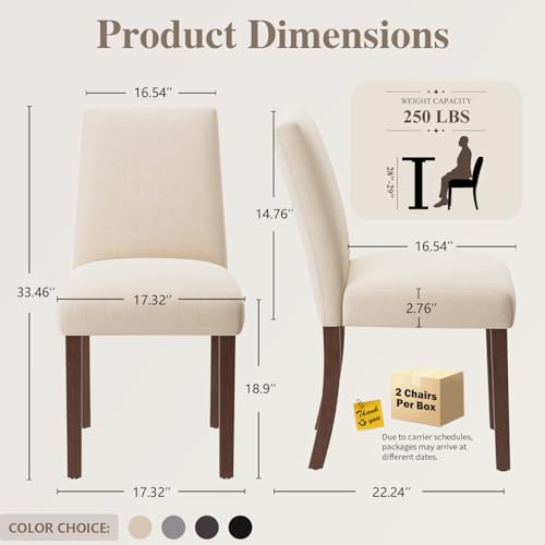 Parsons Dining Chairs Set of 2, Upholstered Kitchen Chairs with Wood Legs
