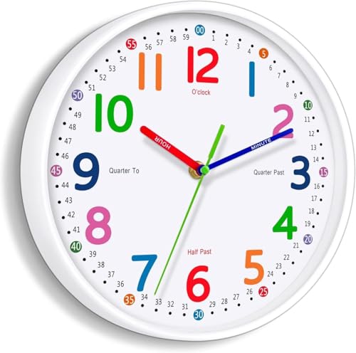 8-Inch Kids Teaching Wall Clock - Silent Non-Ticking Learning Clock