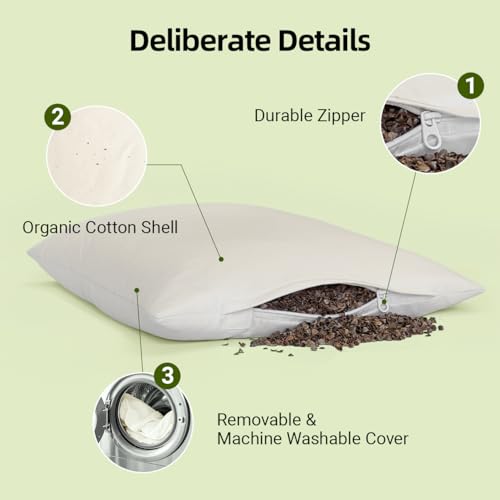 Organic Buckwheat Pillow 20x26 - Adjustable Height, Neck Support