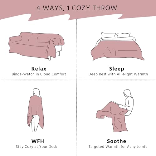 Electric Heated Blanket Queen Size - Soft Flannel, 10 Heat Settings, Dual Zone Control, Machine Washable, Light Pink