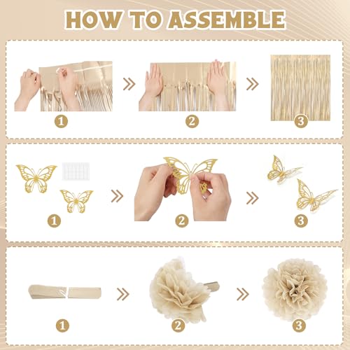 White and Gold Birthday Decorations Kit with Butterfly Stickers and Banner