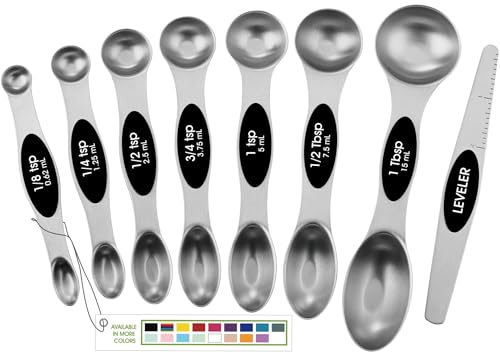 Magnetic Stainless Steel Measuring Spoons Set of 8 with Leveler - Black