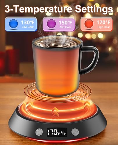 Kepwam Black Mug Warmer for Desk - 3 Temp Settings & 2-9H Timer, Coffee & Candle Warmer
