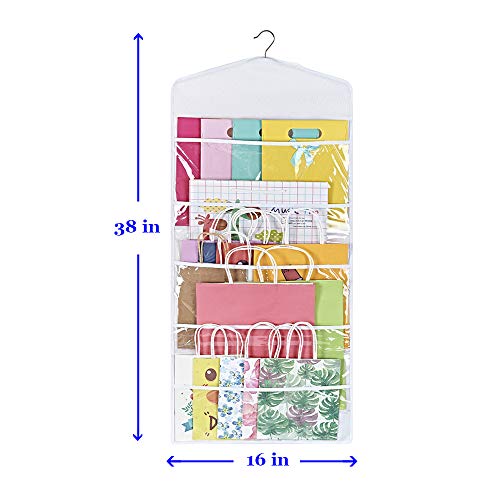 Hanging Double-Sided Gift Bag Storage Organizer with Pockets White
