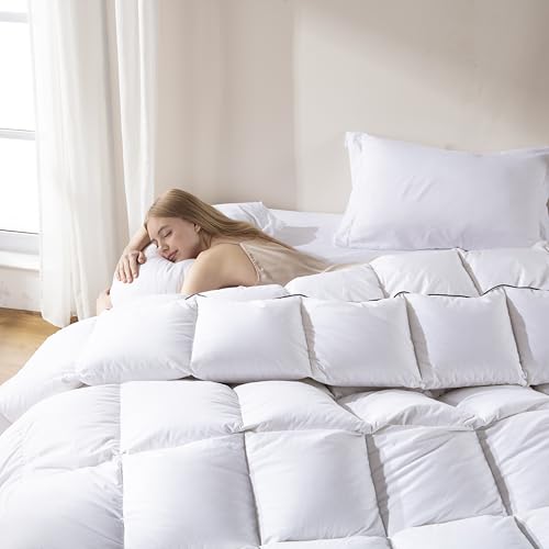 Luxurious King Size Feather Comforter - 100% Cotton, All Season, Soft & Fluffy